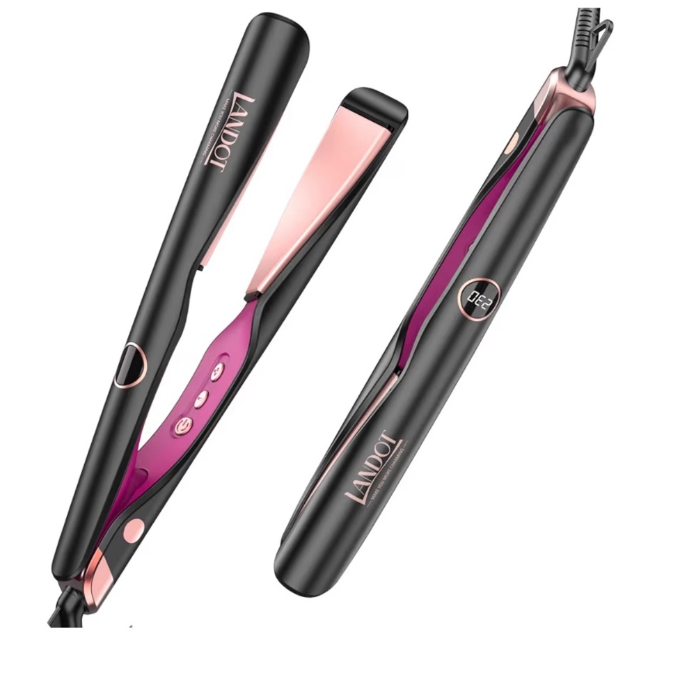 LANDOT Hair Straightener and Curler 2 in 1 - Twist Straightening Curling Iron